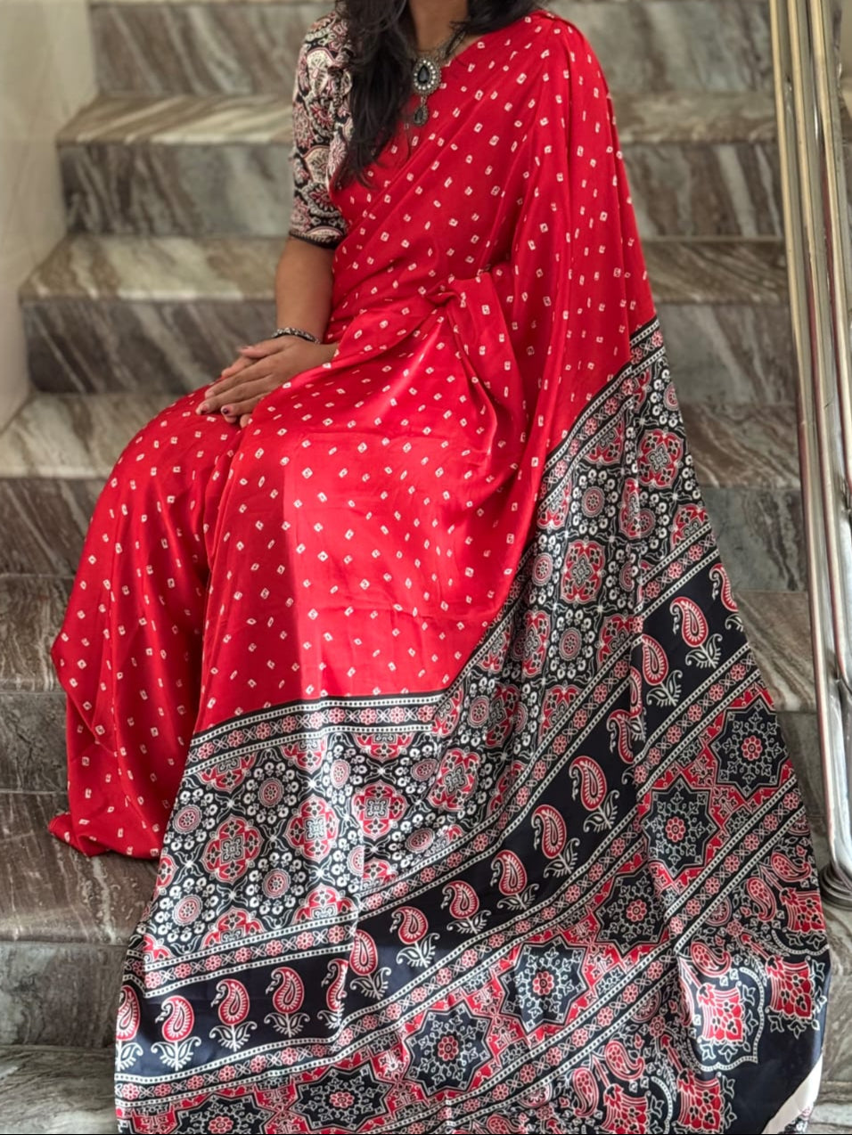 Red Modal Satin Silk Saree