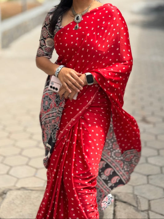Red Modal Satin Silk Saree