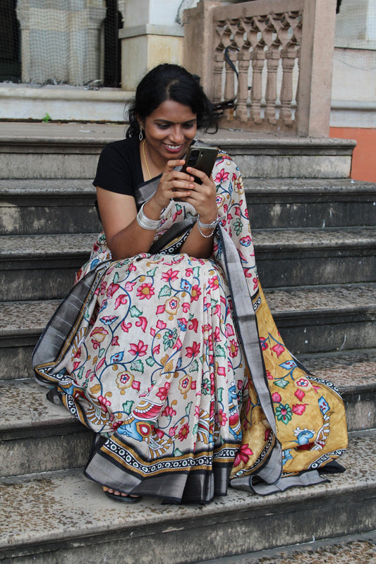 Kalamkari - Sandal Silk Saree