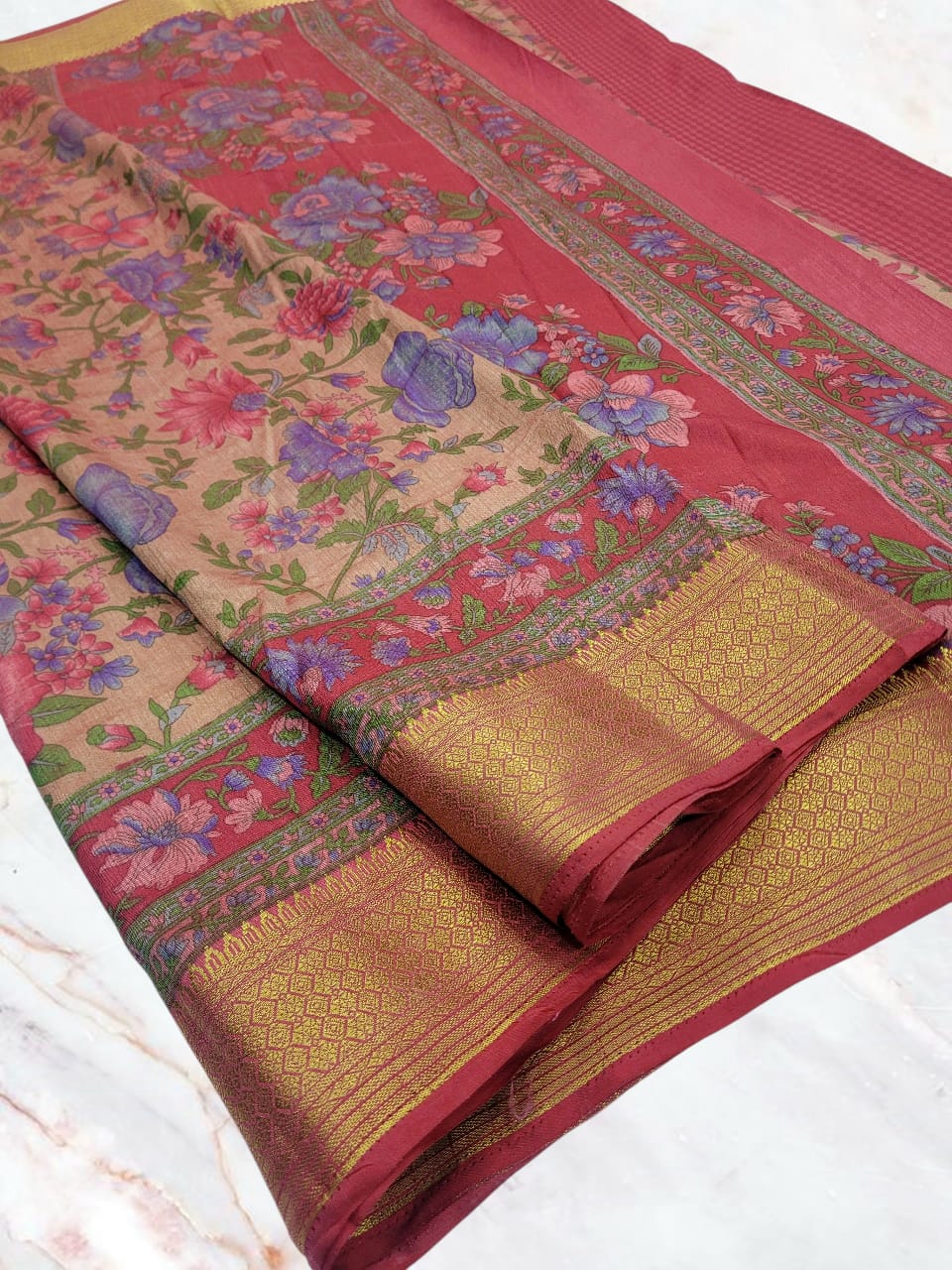 Peach pink Patola Silk Saree