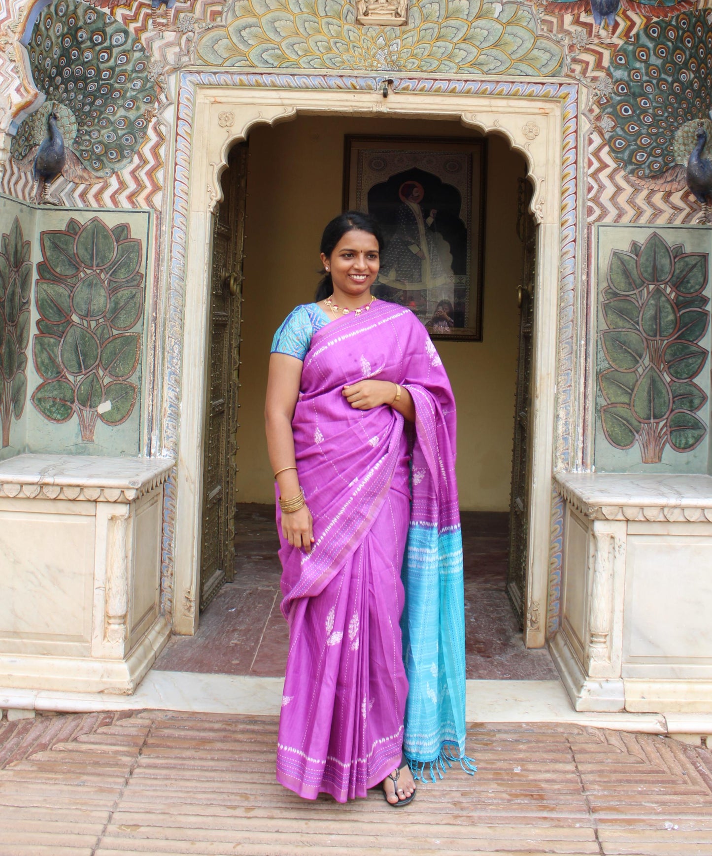 Pink Tussar Silk saree