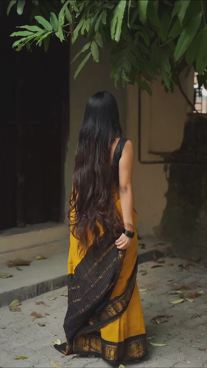 Mustard Yellow Sungadi Cotton Saree