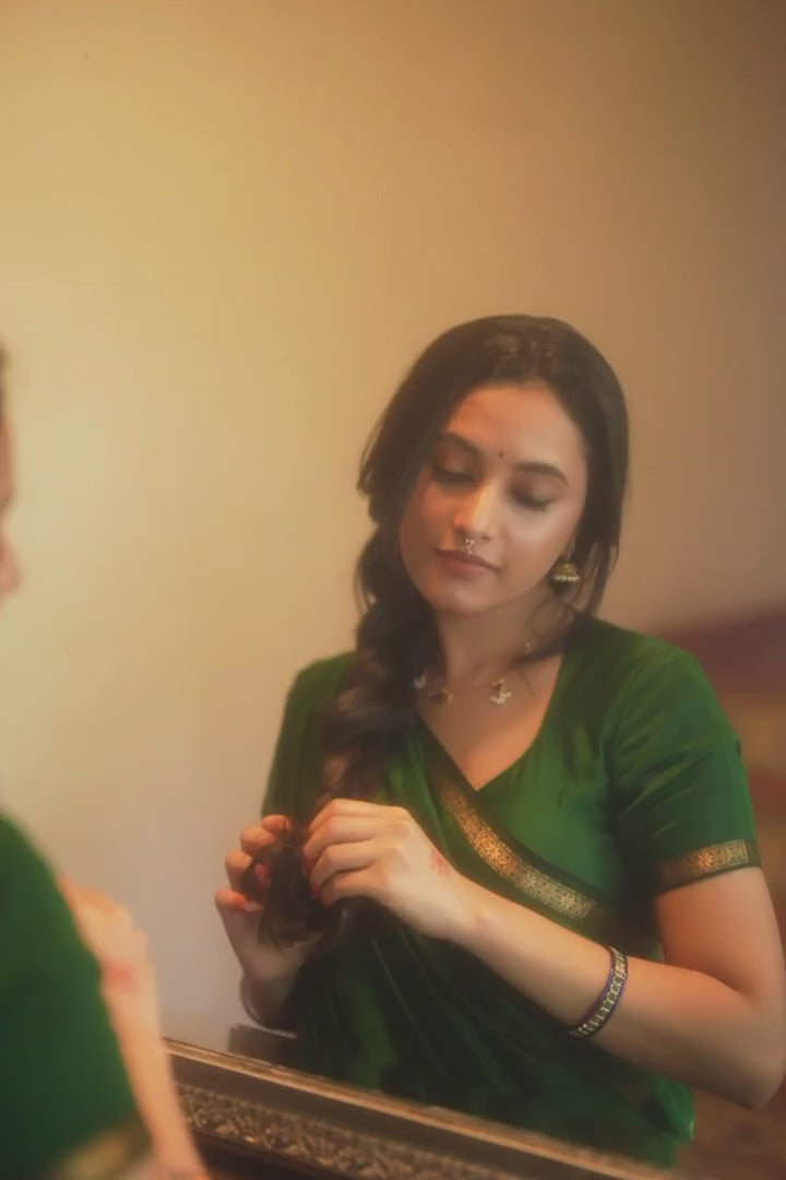 Priyanka Mohan inspired Bottle Green - Silk cotton Handloom Saree