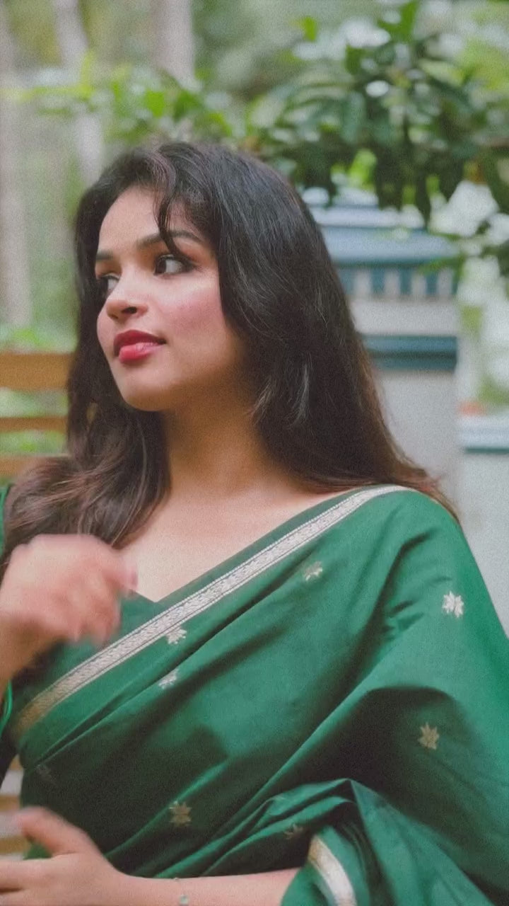Bottle Green - Silk cotton Handloom Saree