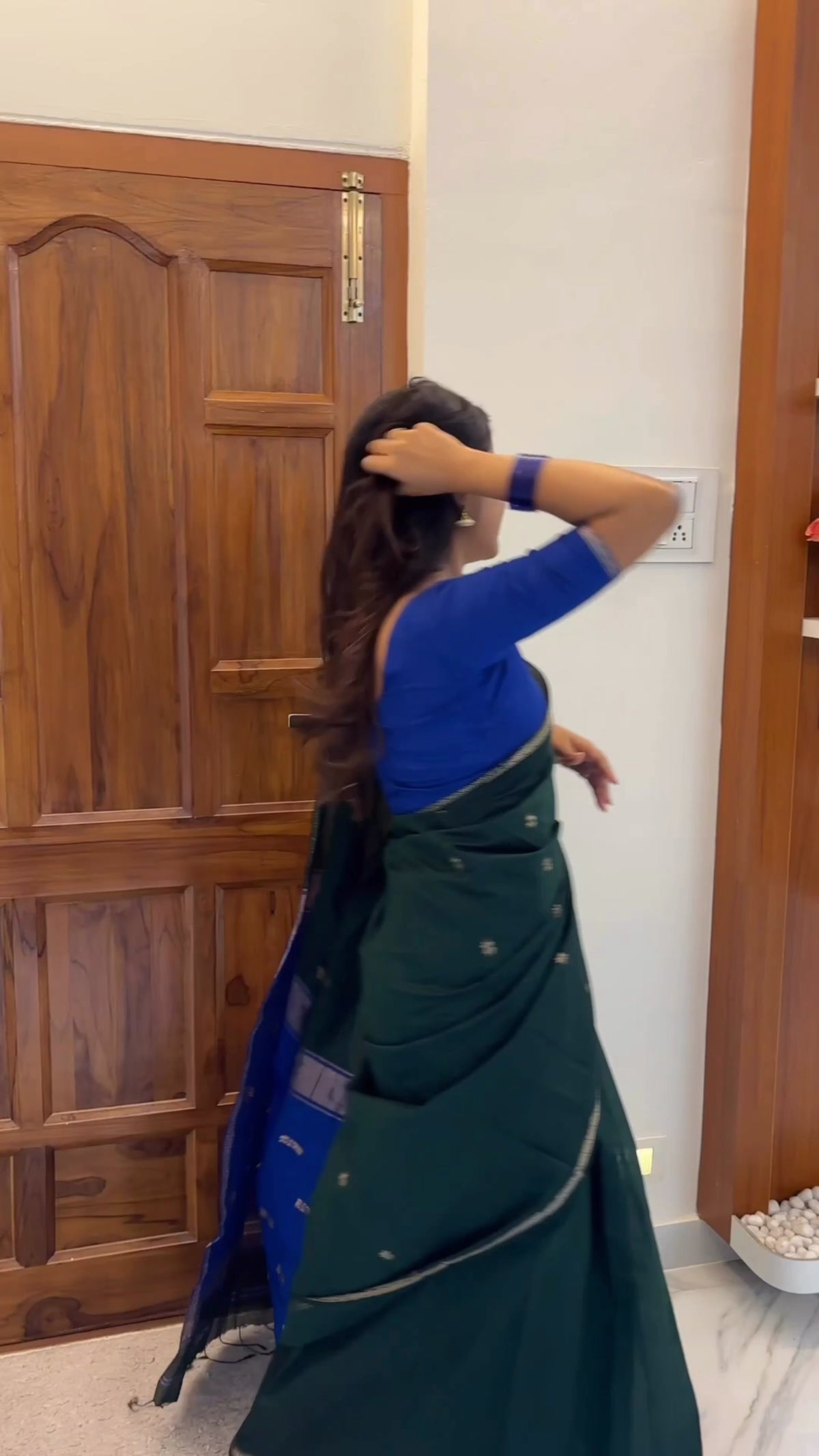 Bottle Green and Blue - Silk cotton Handloom Saree