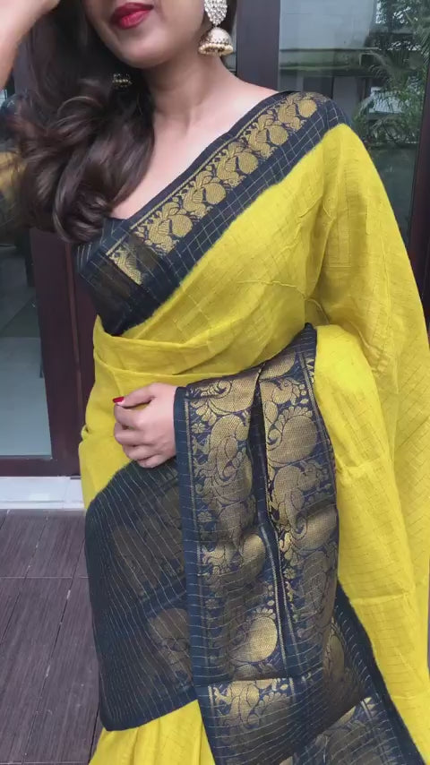 Mustard Yellow - Sungadi Cotton Saree