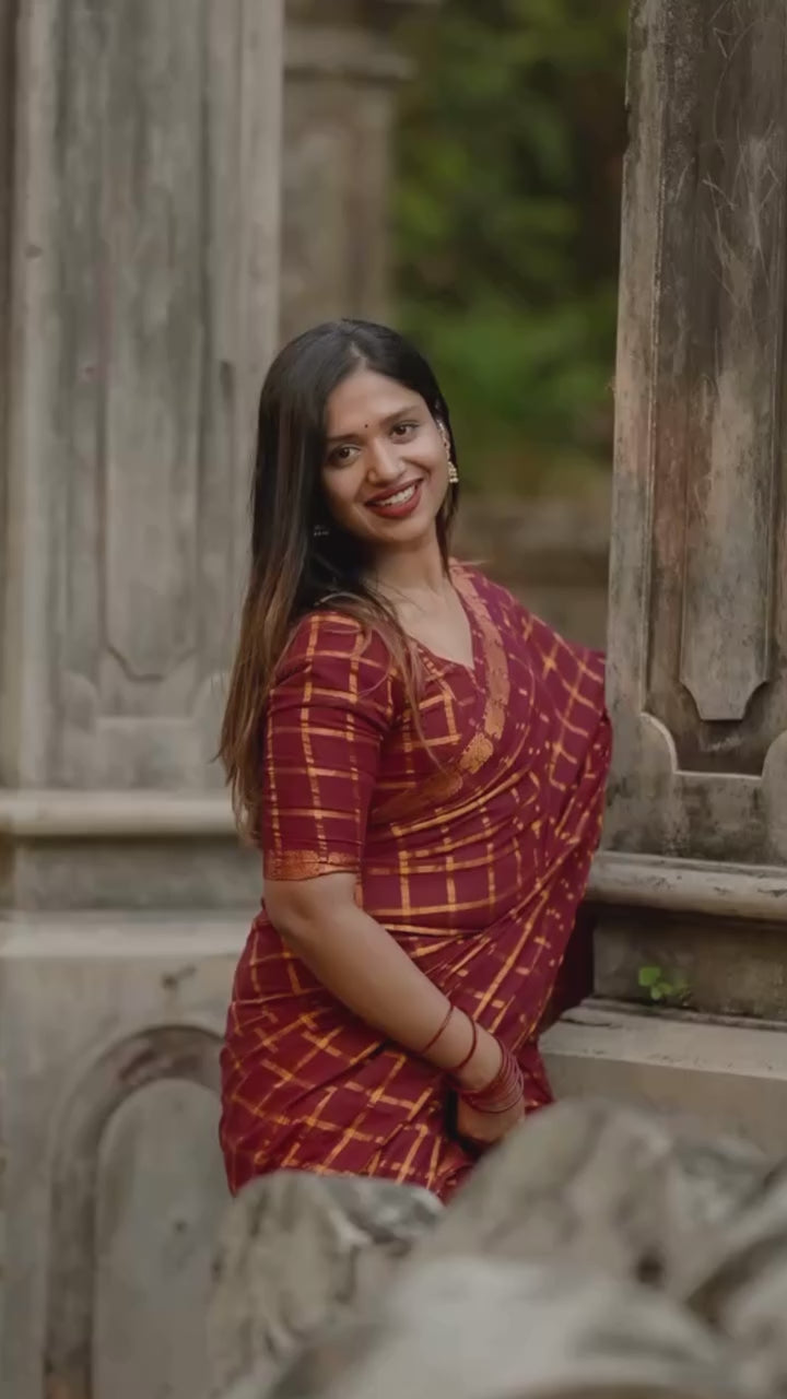 Maroon Pure Sungadi Cotton Handloom Saree