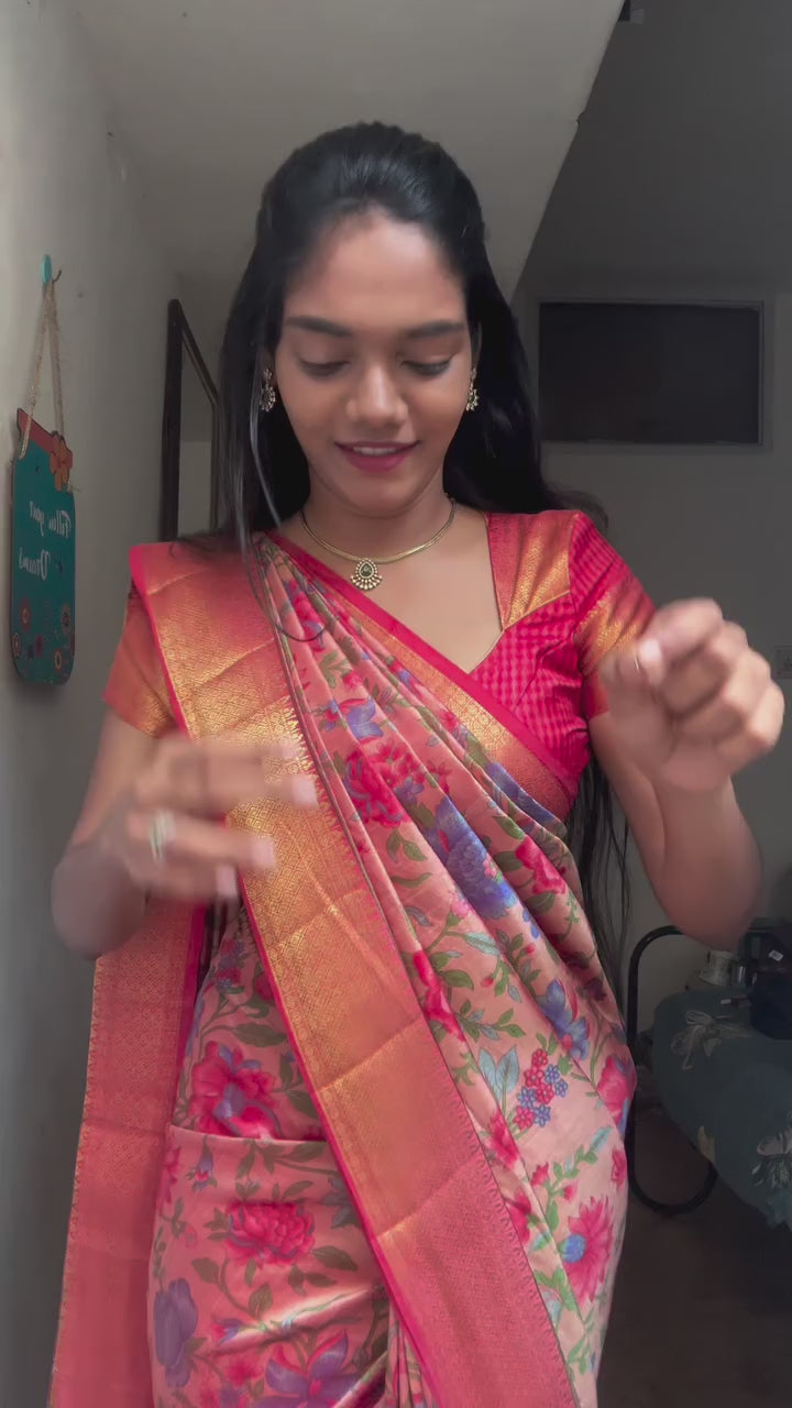 Peach pink Patola Silk Saree