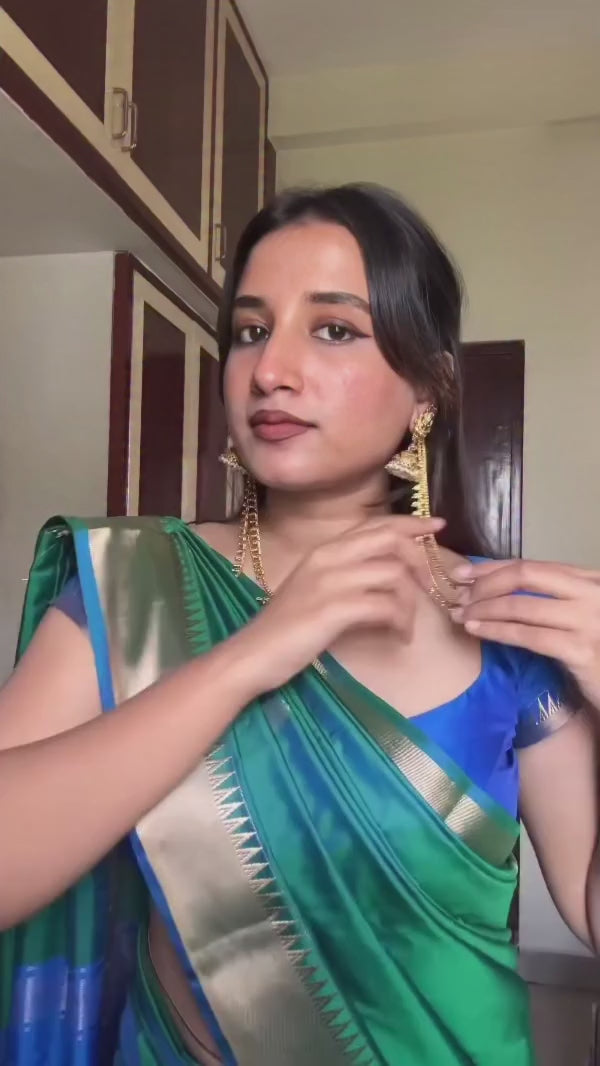 Peacock Green Kanchi Soft Silk Saree – Handloom Semi Silk